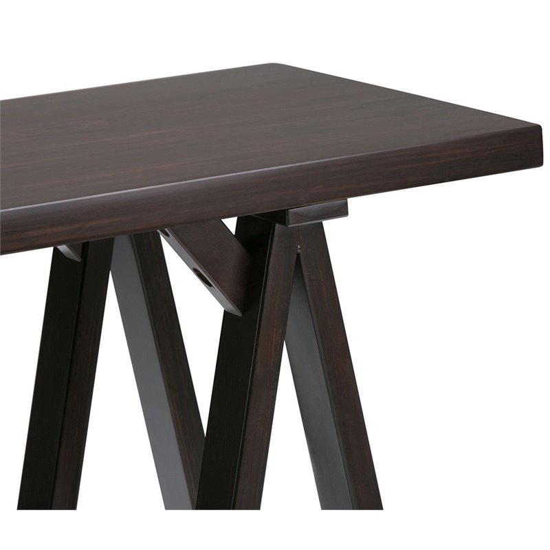 Simpli Home Sawhorse Console Table in Dark Chestnut Brown