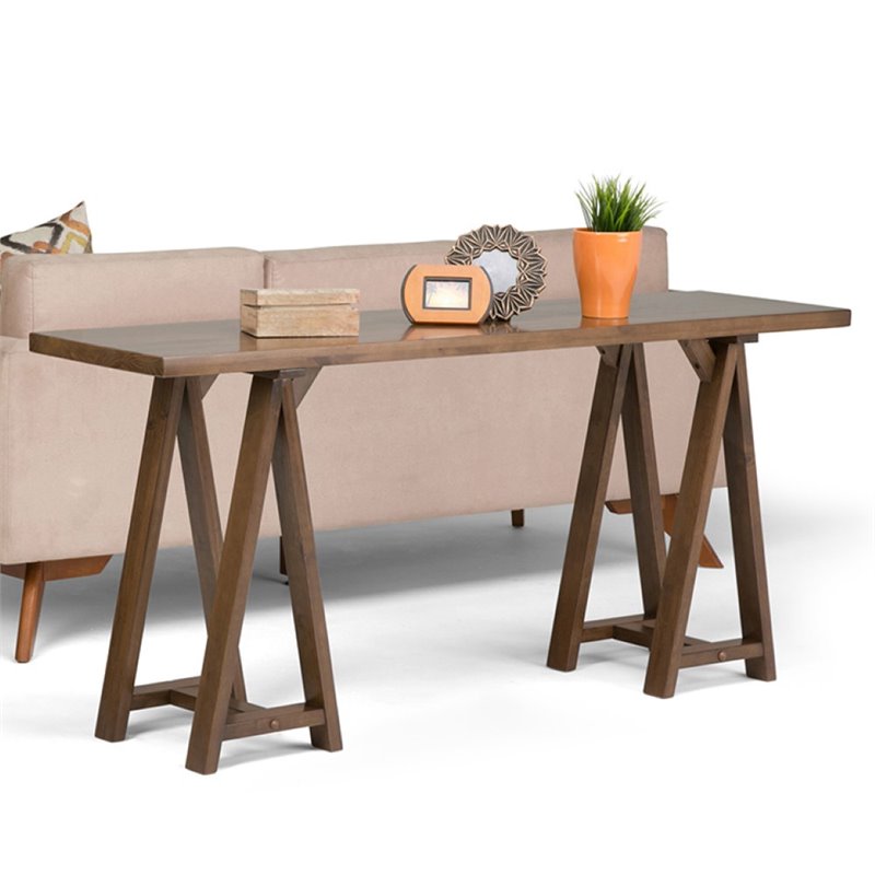 Simpli Home Sawhorse Console Table in Medium Saddle Brown