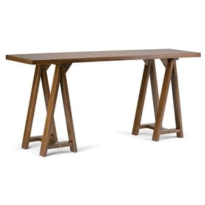 Simpli Home Sawhorse Console Table in Medium Saddle Brown