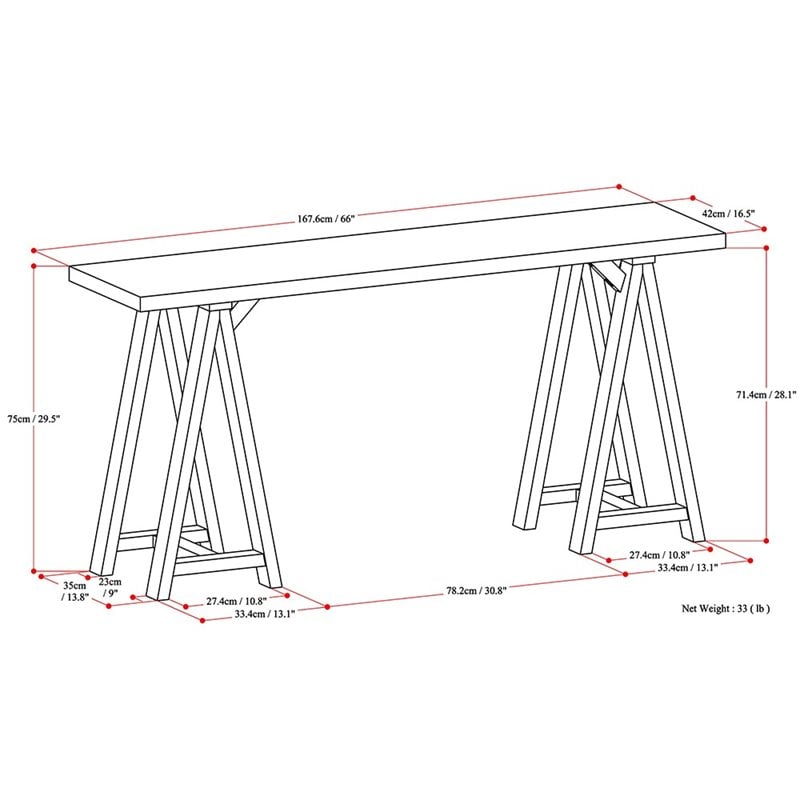Simpli Home Sawhorse Wood Console Table in Distressed Gray