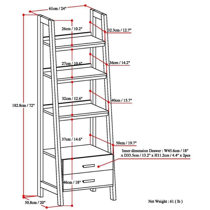 Simpli Home Sawhorse 4 Shelf Ladder Bookcase in Gray