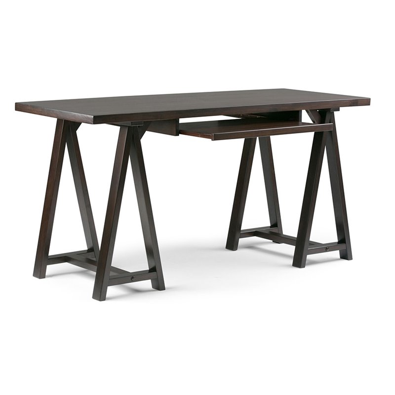 Simpli Home Sawhorse Computer Desk in Dark Chestnut Brown