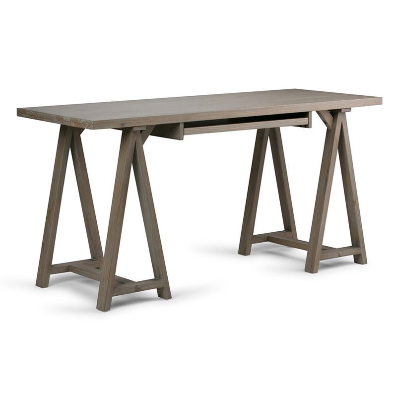 Simpli Home Sawhorse Computer Desk in Distressed Gray