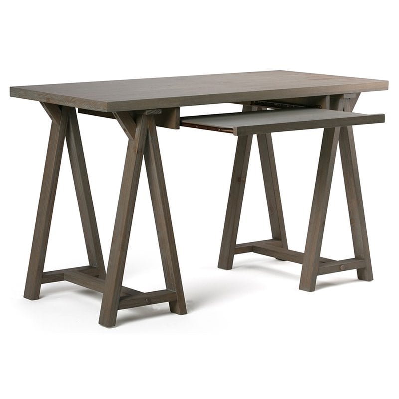 Simpli Home Sawhorse Computer Desk In Distressed Gray 3axcsaw 07s Gr