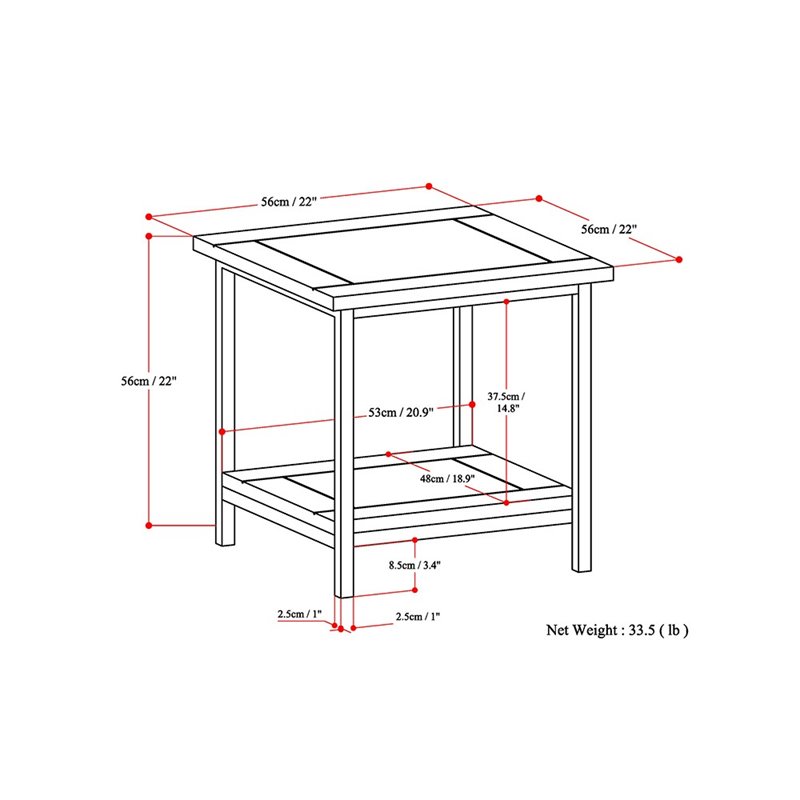 Skyler 22 in. W SOLID MANGO WOOD and Metal End Side Table in Dark Cognac Brown