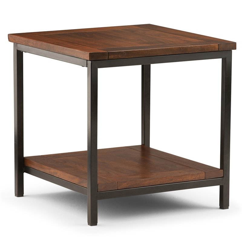 Skyler 22 in. W SOLID MANGO WOOD and Metal End Side Table in Dark Cognac Brown