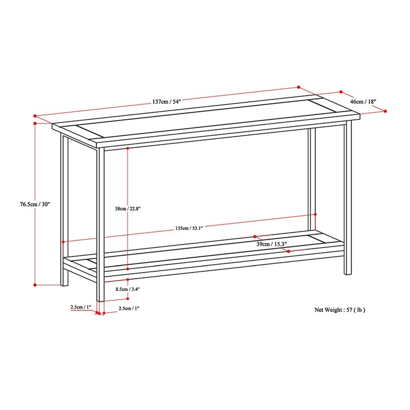 Skyler 54 in. W MANGO WOOD and Metal Console Sofa Table in Dark Cognac Brown