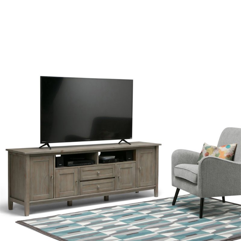 Simpli Home Warm Shaker 72 Tv Stand In Distressed Gray Simpli Home Warm Shaker 72