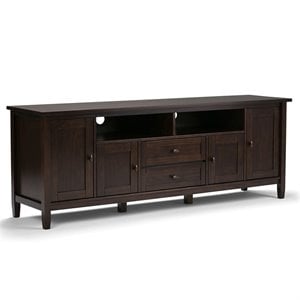 Simpli Home Warm Shaker Wood 72&quot TV Media Stand in Tobacco For TVs up to 80&quot