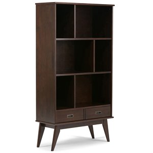 simpli home draper bookcase with 2-drawers