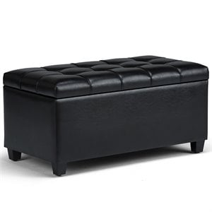 Sienna 34&quot Transitional Rectangle Ottoman Bench in Black Faux Leather