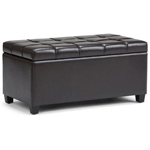 Sienna 34&quot Transitional Rectangle Ottoman Bench in Tanners Brown Faux Leather