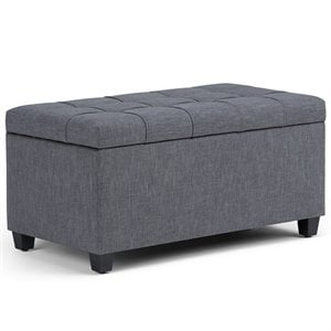 Simpli Home Sienna 34&quot Transitional Rectangle Ottoman Bench in Gray Linen Look Fabric