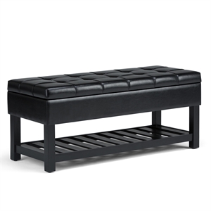 Simpli Home Saxon 44 &quot Transitional Rectangle Storage Ottoman Bench in Midnight Black Faux Leather