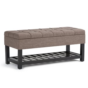 Simpli Home Saxon 44&quotTransitional Ottoman Bench in Fawn Brown Linen Look Fabric