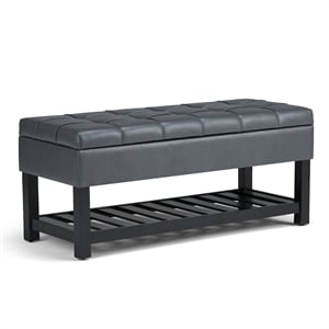 Simpli Home Saxon 44&quot Transitional Rectangle Ottoman Bench in Stone Gray Faux Leather