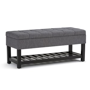 Simpli Home Saxon 44&quot Transitional Rectangle Ottoman Bench in Gray Linen Look Fabric
