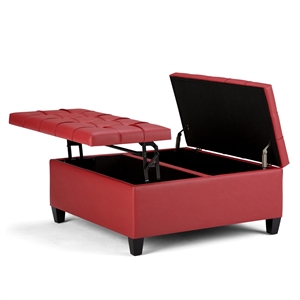 Simpli Home Harrison 36&quot Transitional Square Coffee Table Ottoman in Crimson Red Faux Leather