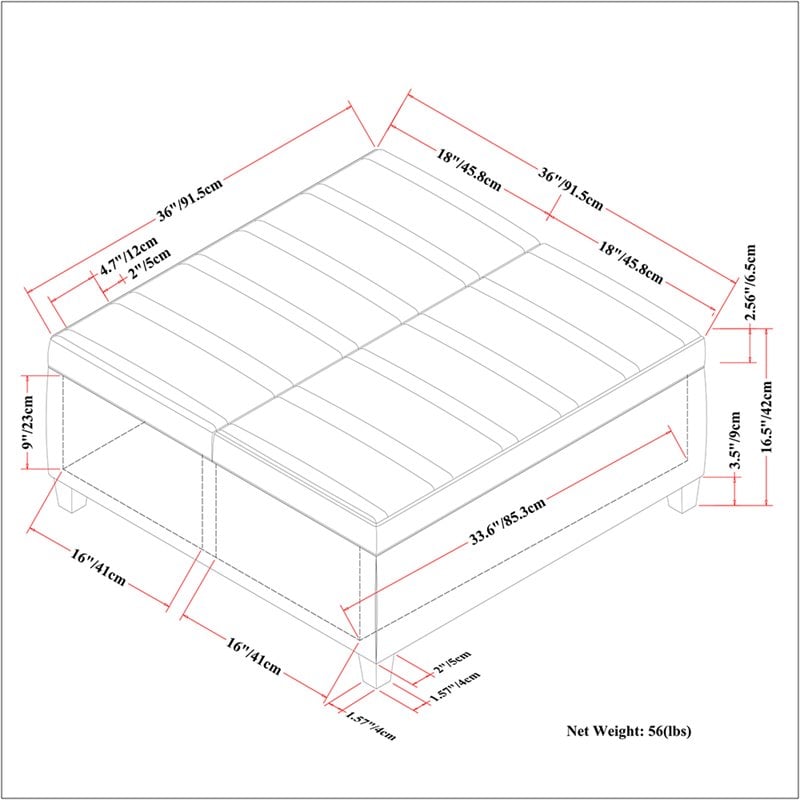 Simpli Home Ellis Storage Coffee Table Ottoman in Chocolate Brown