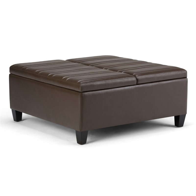 Simpli Home Ellis Storage Coffee Table Ottoman in Chocolate Brown