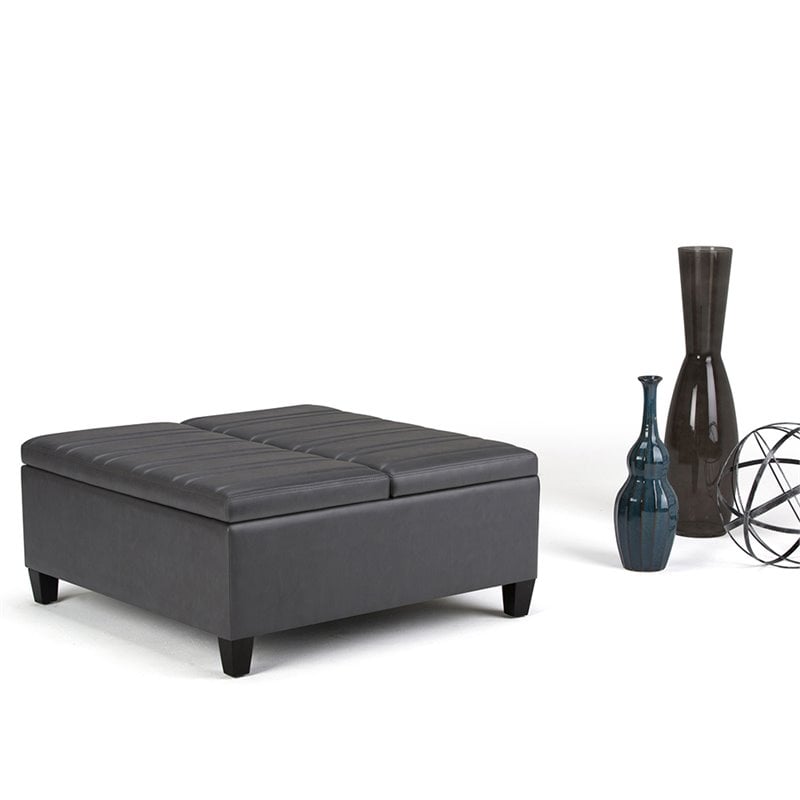 Simpli Home Ellis Storage Coffee Table Ottoman in Stone Gray