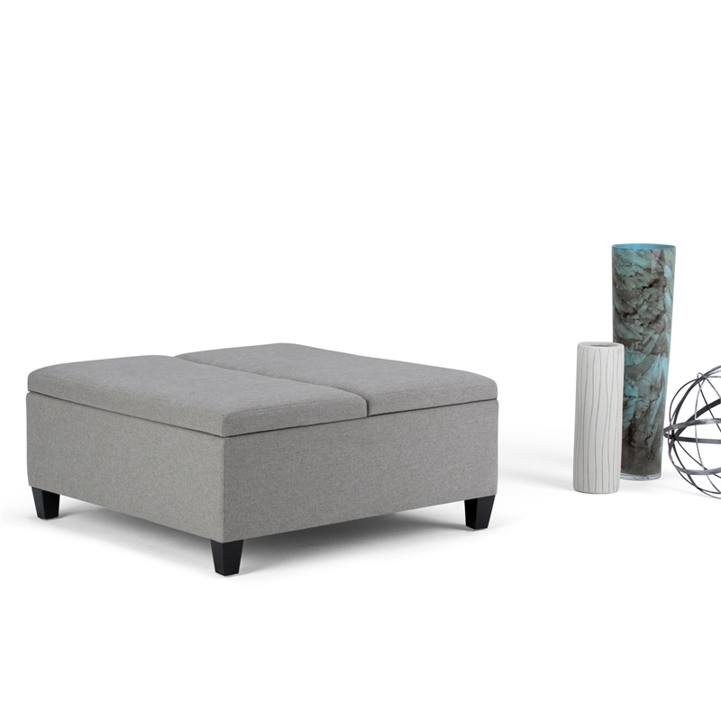 Simpli Home Ellis Storage Coffee Table Ottoman in Dove Gray