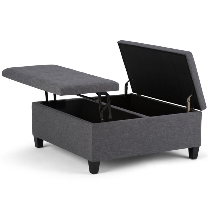 Simpli Home Ellis Storage Coffee Table Ottoman in Slate Gray