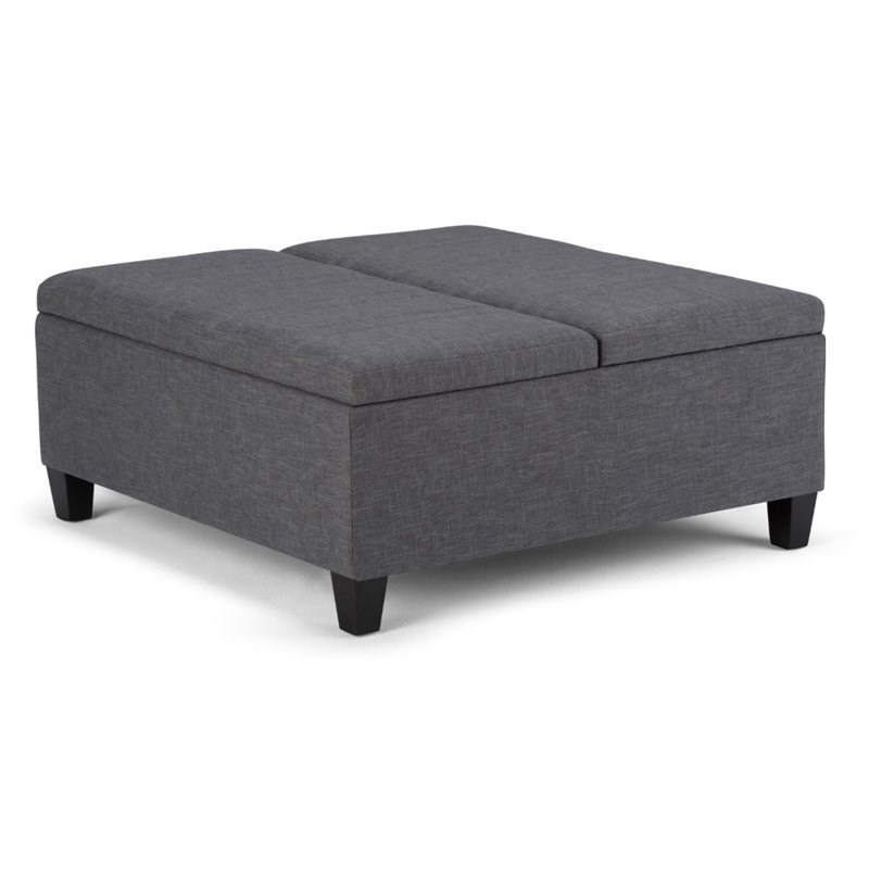 Simpli Home Ellis Storage Coffee Table Ottoman in Slate Gray