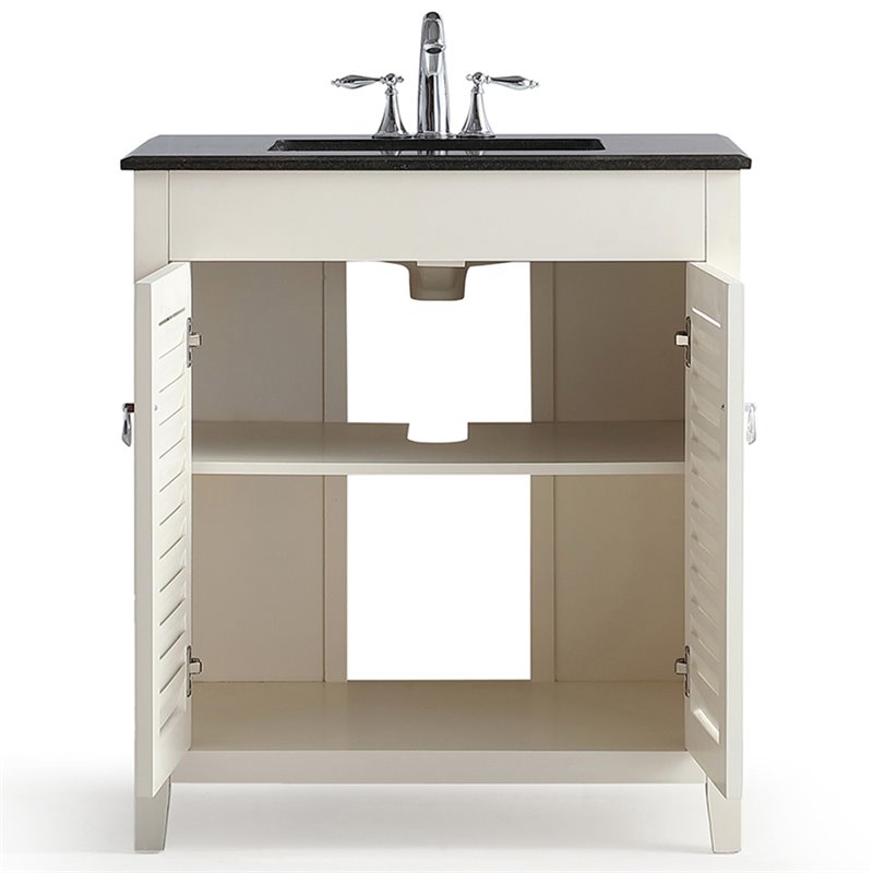 Simpli Home Adele 30 Black Granite Top Bathroom Vanity In White 