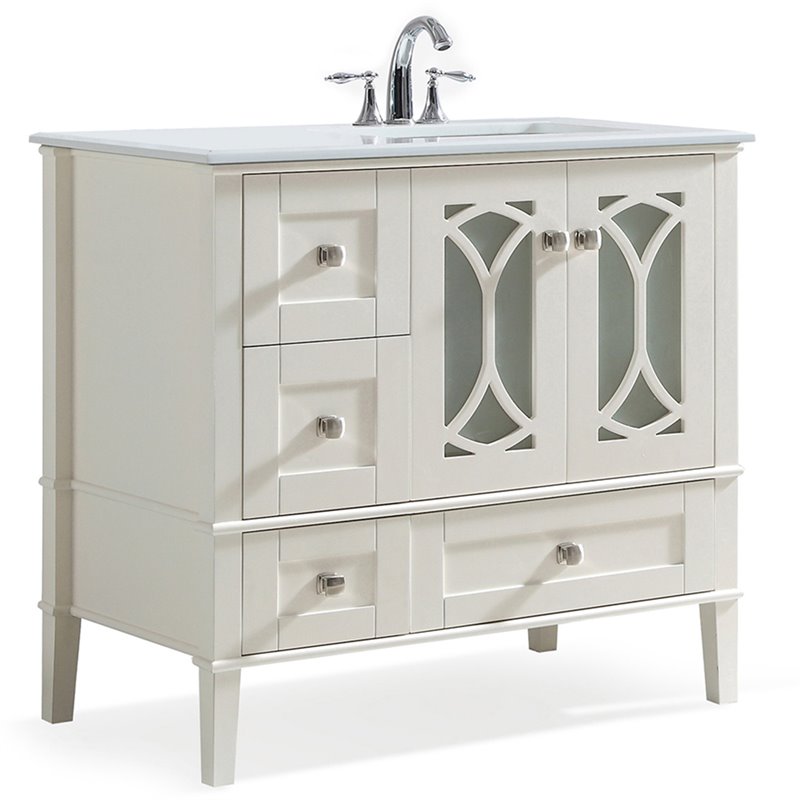 Simpli Home Paige 36 White Quartz Marble Top Bathroom Vanity In Simpli Home Paige 36
