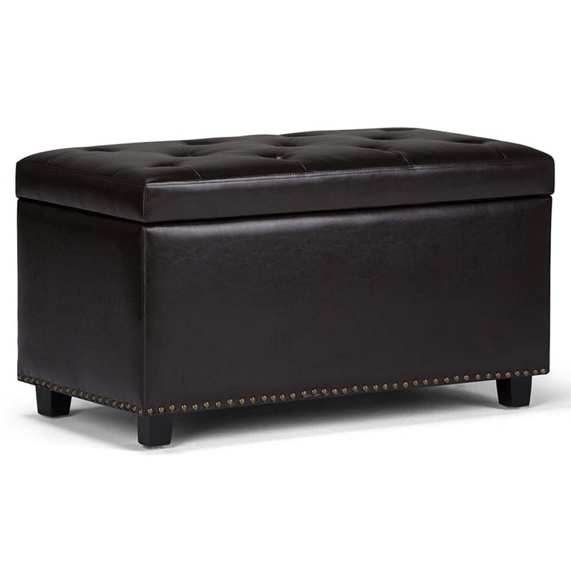 Simpli Home Hannah Faux Leather Storage Ottoman Bench In Tanners Simpli Home Hannah Faux Leather Storage Ottoman Bench In Tanners Brown