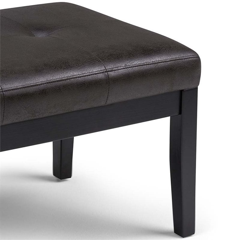 Simpli Home Lacey Faux Leather Tufted Ottoman Bench in Black