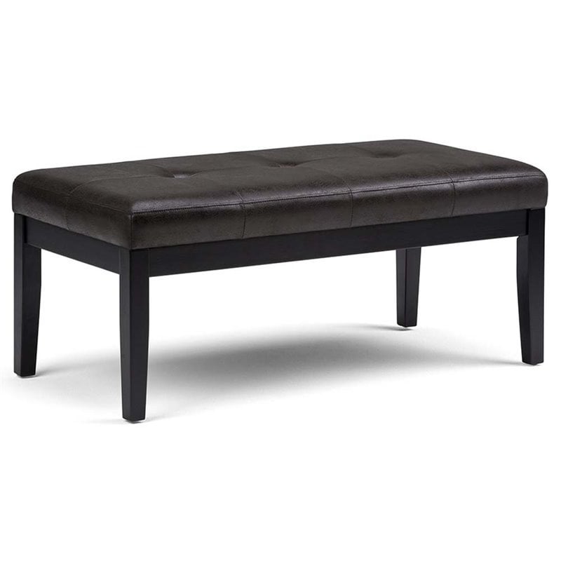 Simpli Home Lacey Faux Leather Tufted, Black Leather Tufted Ottoman