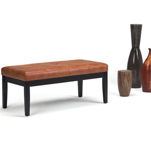 Simpli Home Lacey Faux Leather Tufted Ottoman Bench