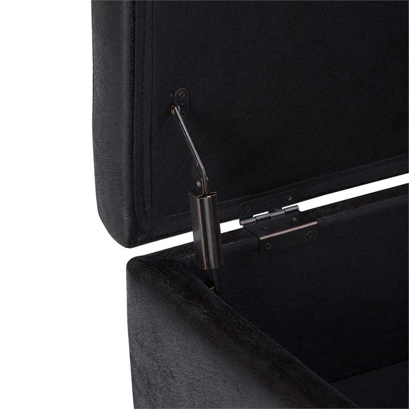 Simpli Home Owen Faux Leather Storage Coffee Table Ottoman in Distressed Black