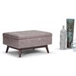 Simpli Home Owen Faux Leather Storage Coffee Table Ottoman in Gray Taupe