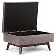 Simpli Home Owen Faux Leather Storage Coffee Table Ottoman in Gray Taupe