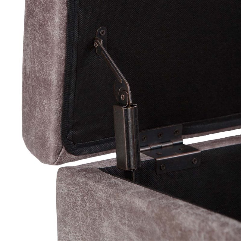 Simpli Home Owen Faux Leather Storage Coffee Table Ottoman in Gray Taupe