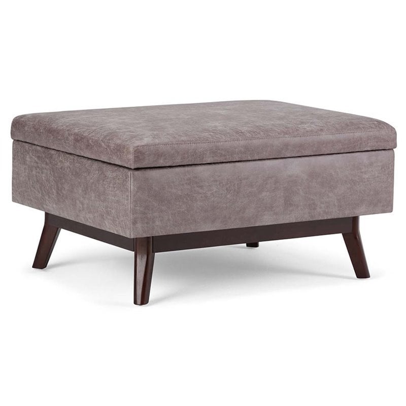 Simpli Home Owen Faux Leather Storage Coffee Table Ottoman In Taupe