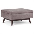 Simpli Home Owen Faux Leather Storage Coffee Table Ottoman in Gray Taupe