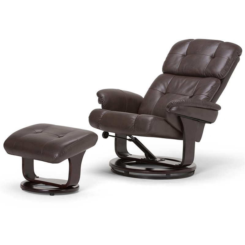 Simpli Home Merrin Air Leather Euro Recliner with Ottoman in Brown AXCEUREC03
