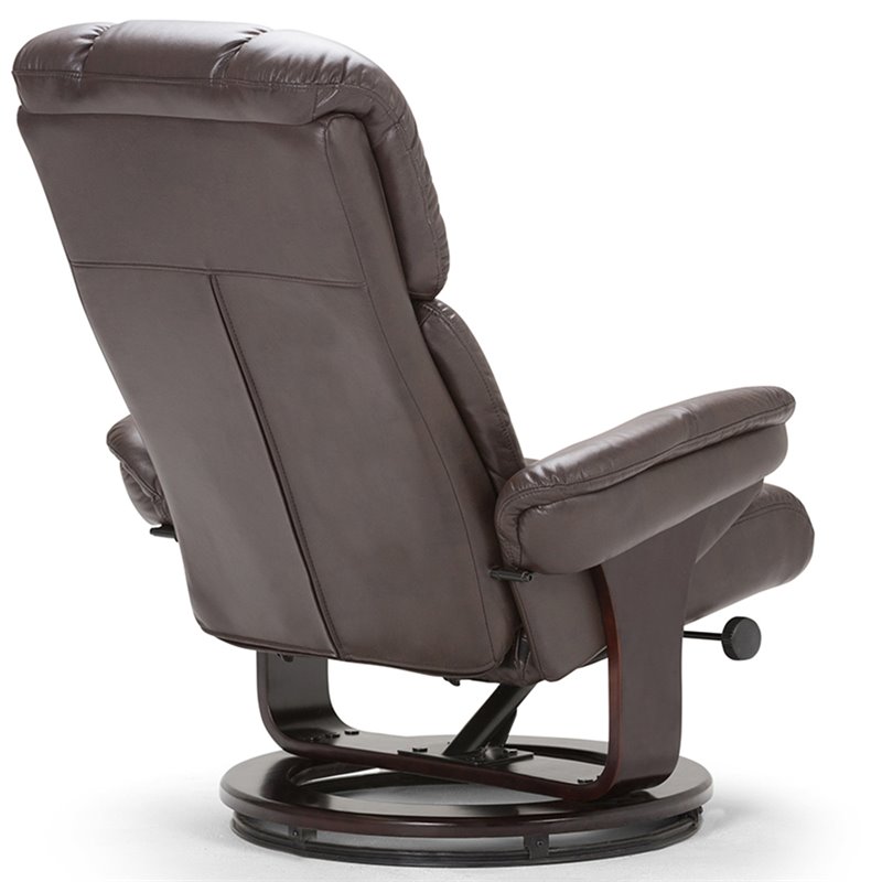 Simpli Home Merrin Air Leather Euro Recliner with Ottoman in Brown AXCEUREC03