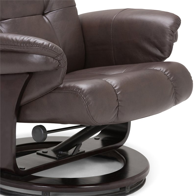 Simpli Home Merrin Air Leather Euro Recliner with Ottoman in Brown