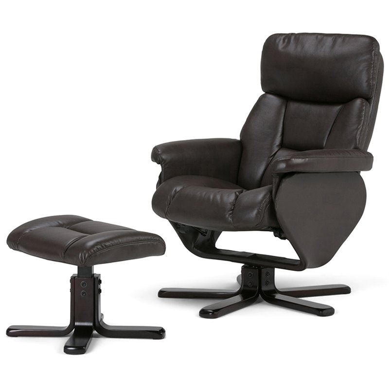 Simpli Home Whitman Air Leather Euro Recliner with Ottoman in Brown AXCEUREC04
