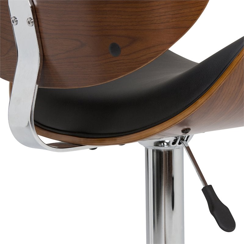 Marana 37 - 45 inch Seat Height Mid Century Modern Bentwood Adjustable Swivel Bar Stool in Black Vegan Leather
