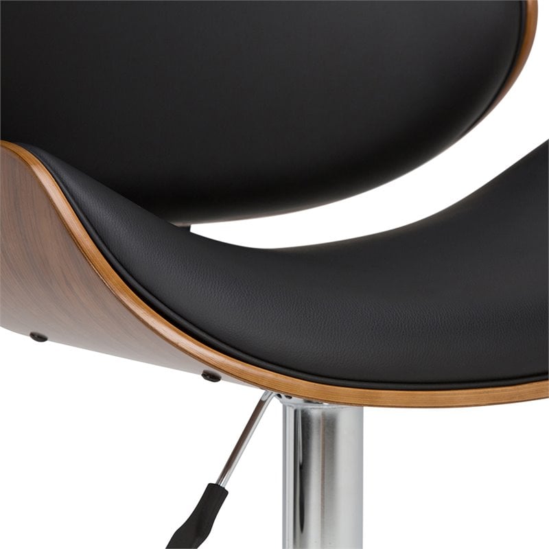 Marana 37 - 45 inch Seat Height Mid Century Modern Bentwood Adjustable Swivel Bar Stool in Black Vegan Leather