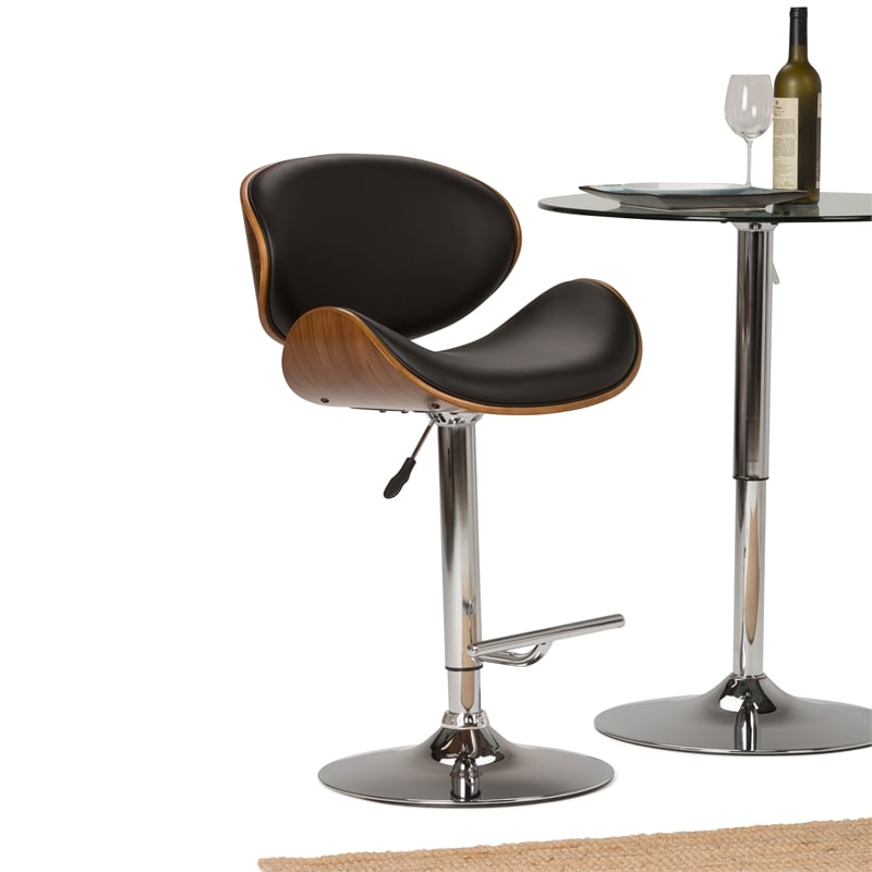 Marana 37 - 45 inch Seat Height Mid Century Modern Bentwood Adjustable Swivel Bar Stool in Black Vegan Leather