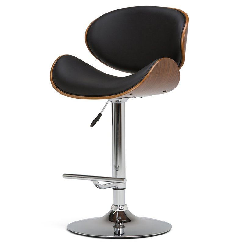 Marana 37 - 45 inch Seat Height Mid Century Modern Bentwood Adjustable Swivel Bar Stool in Black Vegan Leather