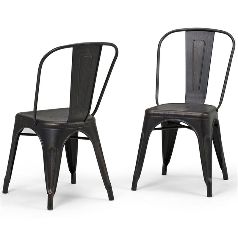 Simpli Home Fletcher Metal Dining Side Chair in Black (Set of 2)
