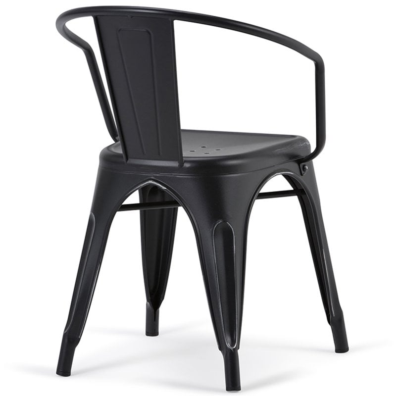 Simpli Home Larkin Metal Dining Arm Chair in Black (Set of 2) 